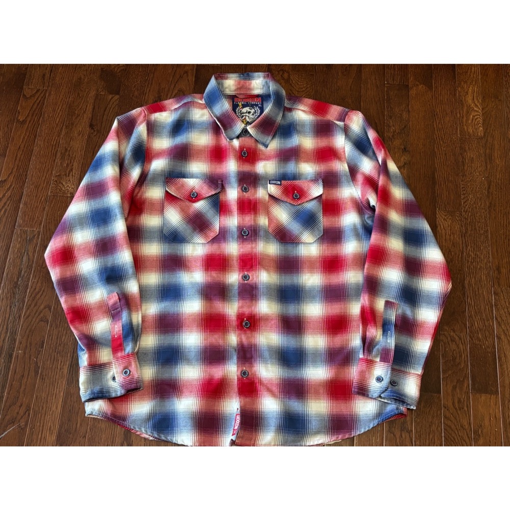 Dixxon Flannel Company The Barbicide Plaid Button Down Shirt Mens XL Red Blue